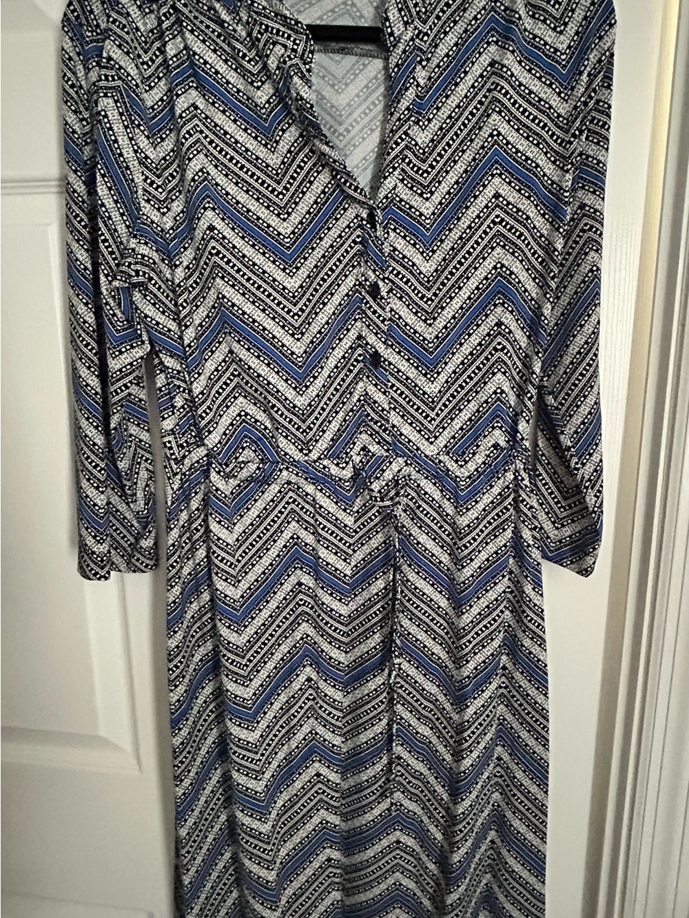 Robert Louis Blue and Black Chevron Long Sleeve Dress